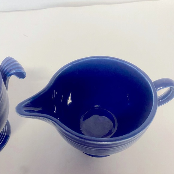 Vintage Fiesta Ring Creamer With Handle  , & Sugar Bowl . Cobalt Blue - Picture 3 of 14